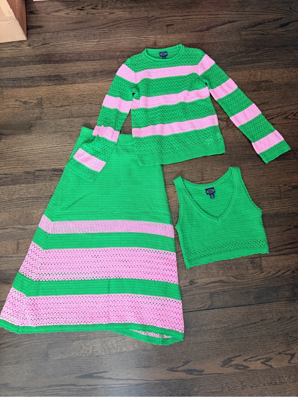 Green & Pink Crochet Skirt Set - 3-Piece Women's Ensemble